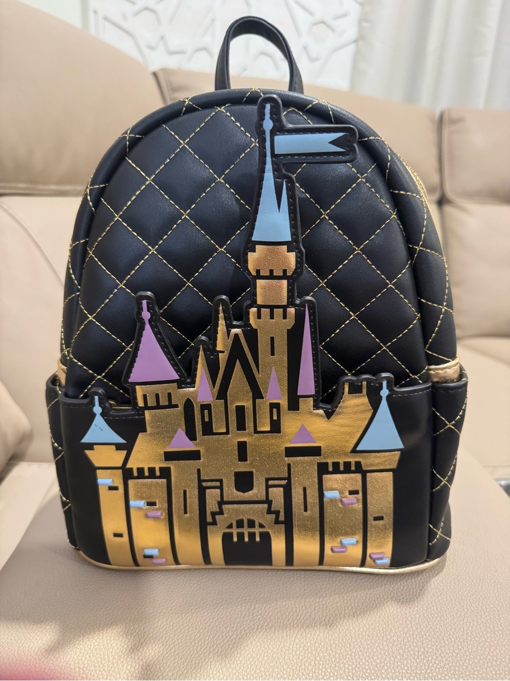 Loungefly sleeping beauty castle Disneyland 70th anniversary light up